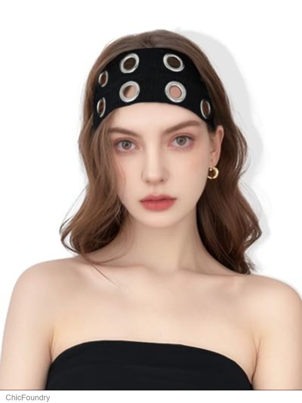Wide Stretch Headband with Metal Grommets for Women Men Black